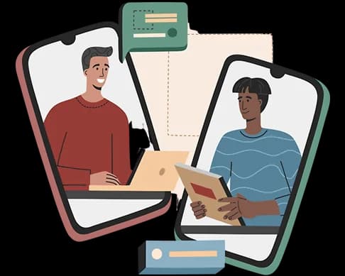 Illustration of a phone interview between author and publisher