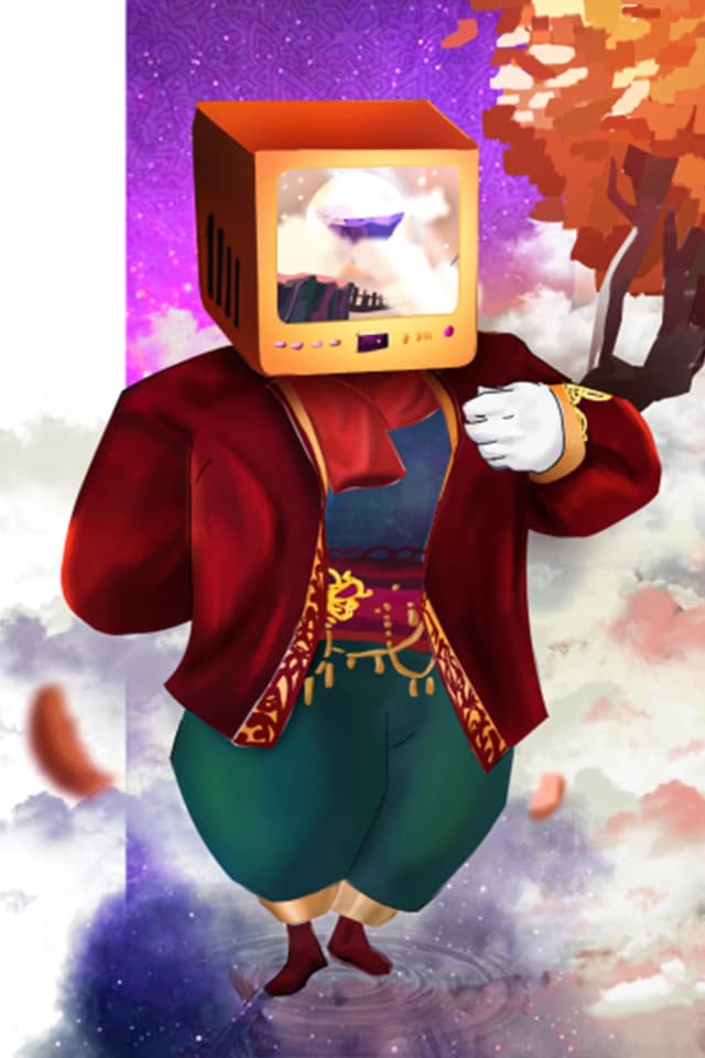 Surreal character with a television for a head