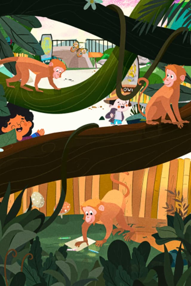 Jungle monkey children's book illustration