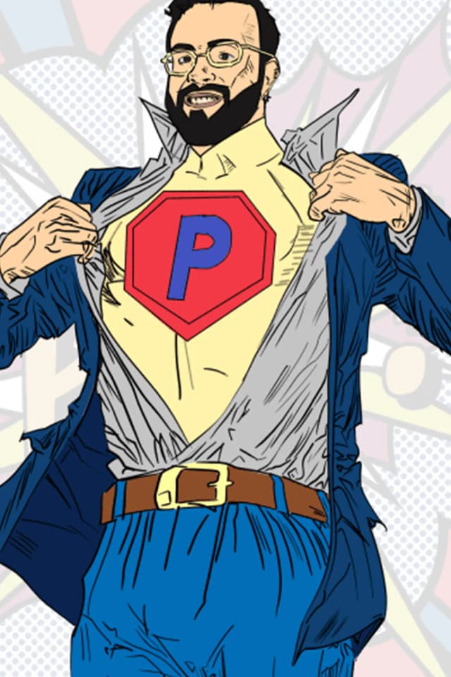 Pop-art superhero reveal illustration